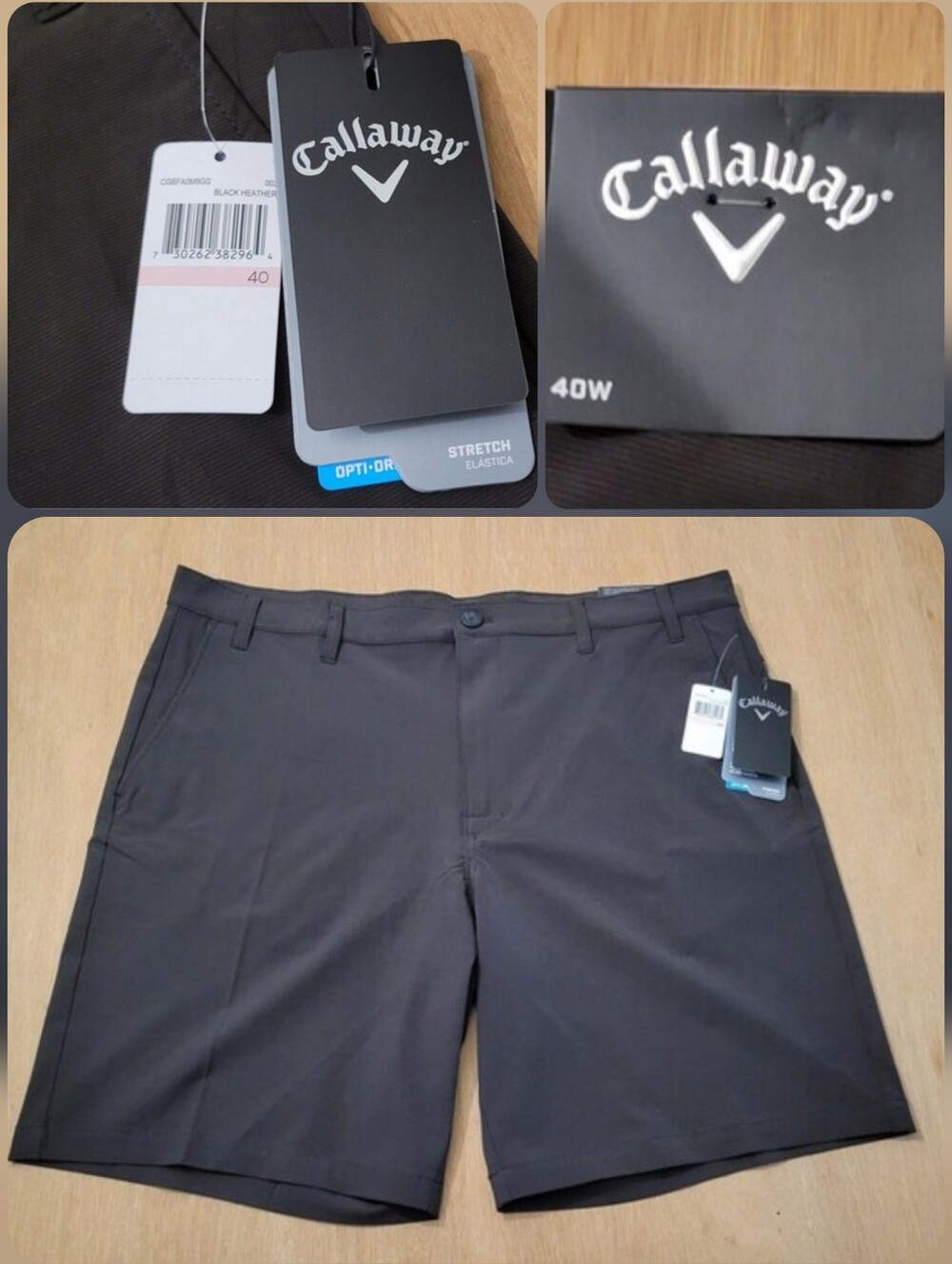 Callaway Opti-Dri Stretch Black Heather Golf Shorts 40 Men’s  Flaw- NWT Brown